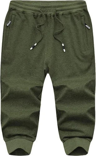Vista 6 de FASKUNOIE Pantalones deportivos cortos casuales de algodón para hombre 34, pantalones deportivos capri transpirables por debajo de la rodilla