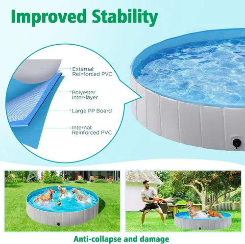 Vista 5 de Yaheetech Piscina plegable para perros de plástico duro, piscina portátil para mascotas, piscina para perros pequeños, medianos y grandes, 79 x 12