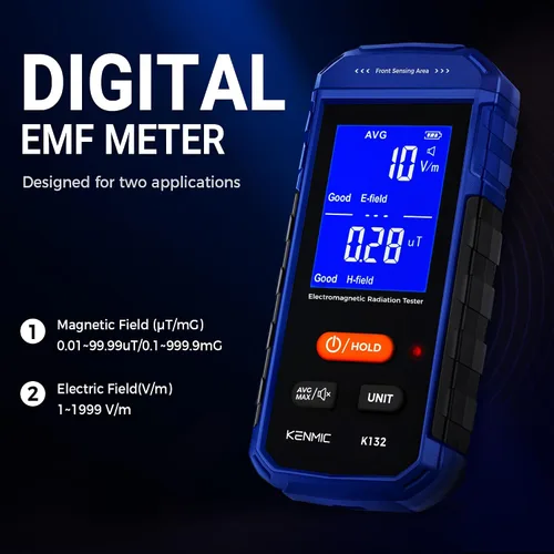 Vista 2 de Medidor EMF recargable, detector de campo electromagnético de mano con LCD digital, adecuado para inspecciones EMF en el hogar y al aire libre