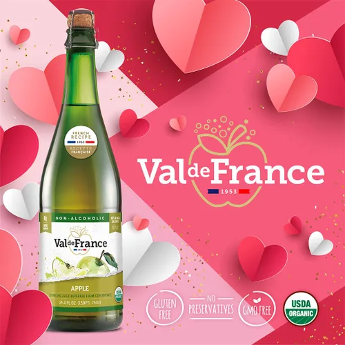 Vista 6 de Val de France, Jugo espumoso Kosher sin alcohol, reducido en calorías, orgánico y OU Kosher (manzana), 25.4 onzas líquidas (1 botella)