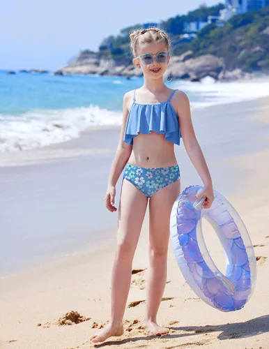 Vista 3 de Arshiner Traje de baño de dos piezas para niñas, conjunto de bikini con volantes, tankini con volantes