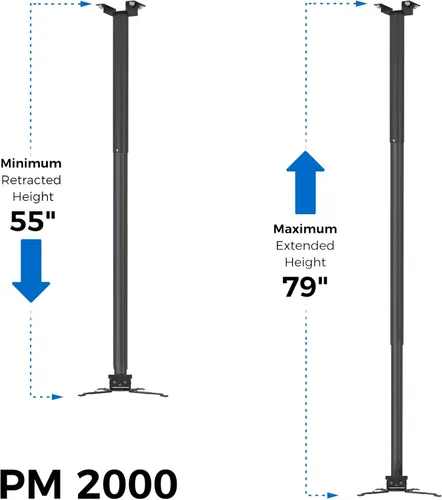 Vista 2 de Soporte para proyector, altura ajustable de 55 a 79 pulgadas, soporte de techo universal de movimiento completo, peso máximo de 22 libras y brazos