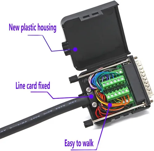 Vista 7 de DB25 Breakout Board Adaptador macho sin soldadura Adaptador de puerto de 25 pines a conector terminal Módulo de señal Tornillos largos y tuercas