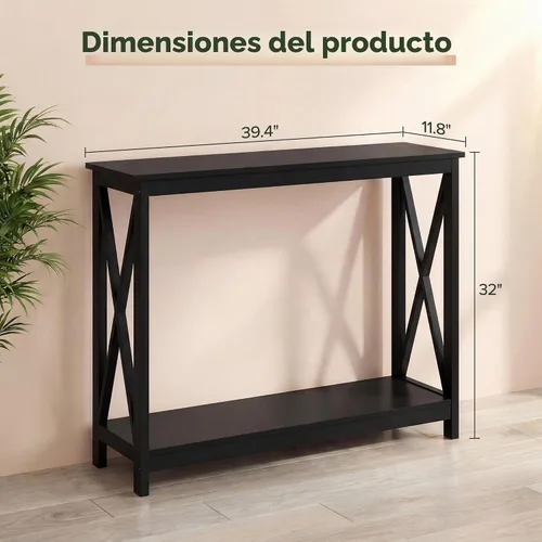 Vista 3 de ZenStyle Mesa auxiliar de sofá con 2 estantes de almacenamiento, mesa decorativa estrecha para entrada, pasillo, sala de estar, 39.3 pulgadas