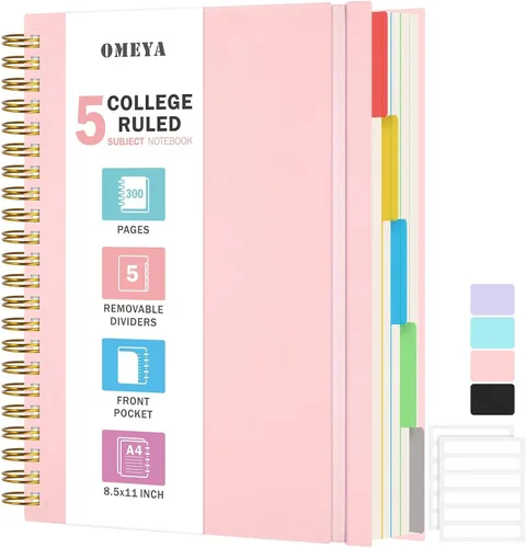 Vista 7 de Cuaderno de Espiral 8.5" x 11", Cuadernos de 5 Materias con Rayas Universitarias con Divisores Removibles, 300 Páginas 100GSM Diario de Escritura