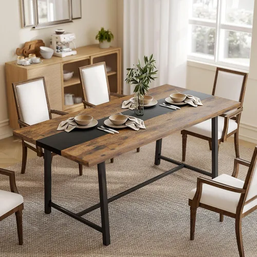 Vista 10 de HOMCOM Mesa de comedor industrial para 8 personas, mesa de cocina rectangular de 70.9 pulgadas de largo con mesa grande y patas de acero