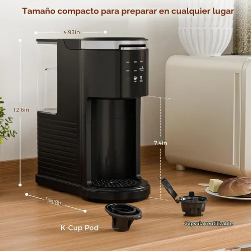 Vista 5 de Electactic Cafetera de una sola porción, cafetera 2 en 1 para K-Cup y café molido, tamaños de preparación de 6 a 14 onzas, cafeteras en cápsulas