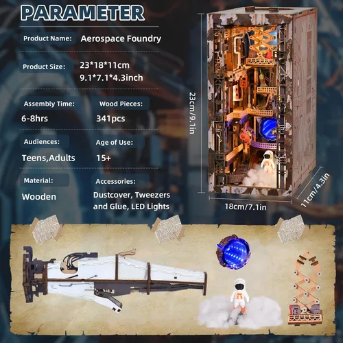 Vista 2 de MiniCity Espacio Rincón de Libros para Principiantes - Kit de Escena en Miniatura DIY con Cubierta Antipolvo, Luces y Estantería Adaptable