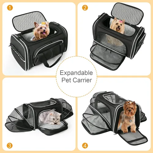 Vista 2 de Estarer Transportador de mascotas de lados suaves aprobado por aerolíneas, transportador plegable expandible de 4 lados con bolsillos y almohadilla