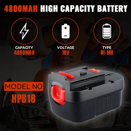 Vista 2 de Reemplazo mejorado HPB18 de 4800 mAh para batería Black and Decker de 18 V
