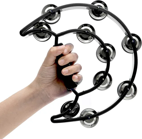 Vista 4 de Musfunny - Panderetas de media luna, instrumento musical para adultos, fiesta de iglesia Double Row Metal Jingles Hand Percussion Musical