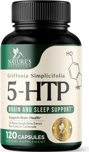 Vista 10 de 5 cápsulas de hidroxitriptófano – 180 mg por porción Suplemento 5 HTP más calcio para la salud cerebral y apoyo al sueño, fórmula extra fuerte