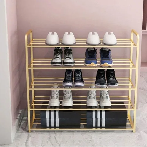 Vista 2 de Zapatero organizador de 5 niveles de metal para zapatos, estante de almacenamiento apilable de 24 pares independientes, organizador de calzado