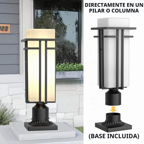 Vista 7 de Lámpara de poste al aire libre – Postes de lámpara de aluminio iluminación al aire libre, linterna de poste de luz al aire libre con base de montaje