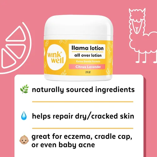 Vista 6 de Wink Well Llama Baby Lotion, cuidado corporal suave para hidratar y calmar la piel seca para bebés, niños y adultos, libre de parabenos, productos