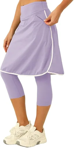 Vista 2 de Aurgelmir Faldas de golf hasta la rodilla para mujer con pantalones capri para entrenamiento, yoga, faldas atléticas