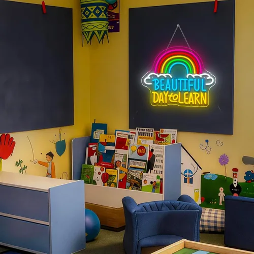 Vista 2 de Letrero de neón de lectura con brillo ajustable para lectura en el aula, letrero de pared y luz LED de neón para estudiantes, rincón de lectura