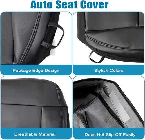 Vista 4 de Priprilod Funda de asiento de repuesto de cuero negro para parte inferior y superior del lado del conductor y del pasajero, compatible con Ford F150