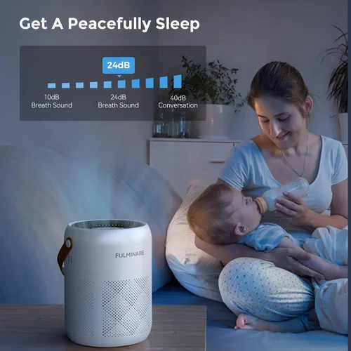 Vista 8 de FULMINARE Purificadores de aire para filtro de aire HEPA para el hogar, filtro de aire silencioso con luz nocturna, purificador de aire pequeño
