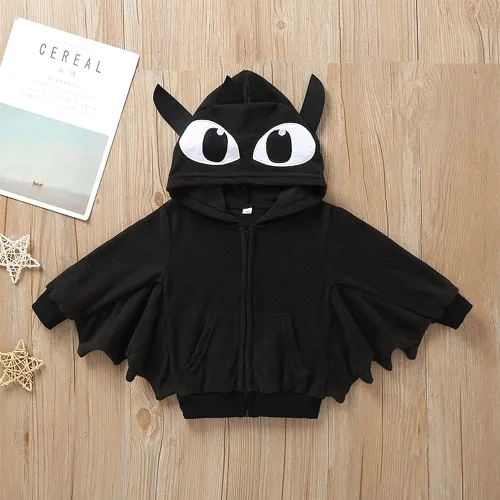 Vista 3 de Weixinbuy Conjunto de ropa de Halloween para bebé y niña, estilo murciélago, ropa de invierno, abrigo con capucha