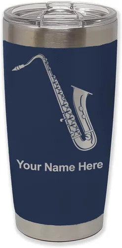 Vista 39 de LaserGram Vaso aislado al vacío de 20 onzas, saxofón, grabado personalizado incluido (negro)
