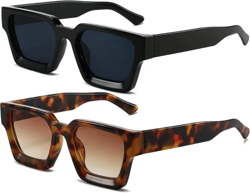 Vista 45 de AIEYEZO Gafas de sol cuadradas para mujeres y hombres, gafas de sol cuadradas con montura gruesa, estilo de diseñador simple