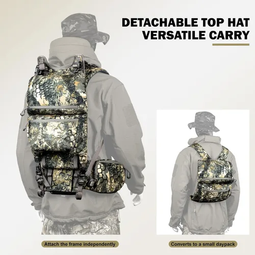 Vista 5 de MOXULE Mochila Pro 2400 Camo Frame - Paquete de transportador de carne con cubierta para lluvia Camuflaje 40L