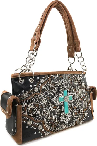 Vista 2 de Justin West - Bolso de mano con bordado floral occidental de piedra turquesa