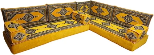 Vista 35 de arabicsofa Juego de asientos Jalsa en forma de L – Majlis árabe hecho a mano con almohadas de respaldo