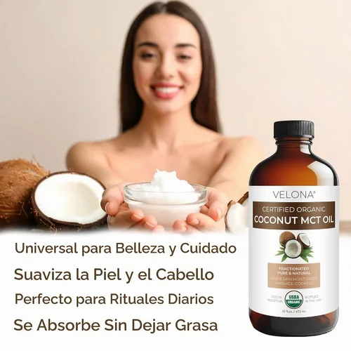 Vista 6 de velona Aceite de coco orgánico MCT USDA - Botella de vidrio de 16 fl oz