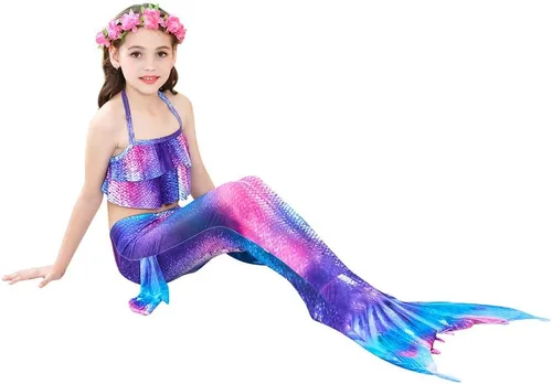 Vista 4 de Traje de baño de 5 piezas con colas de sirena para niñas, bikini (sin monoaleta)