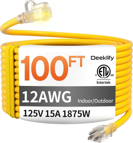Vista 13 de Cable de extensión para exteriores de servicio pesado de calibre 12 de 50 pies con extremo iluminado, resistente al agua, cable de extensión de Negro