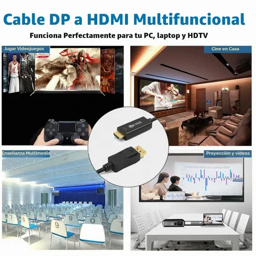 Vista 8 de Paquete de 2 cables DisplayPort a HDMI 4K de 6 pies, cable macho a