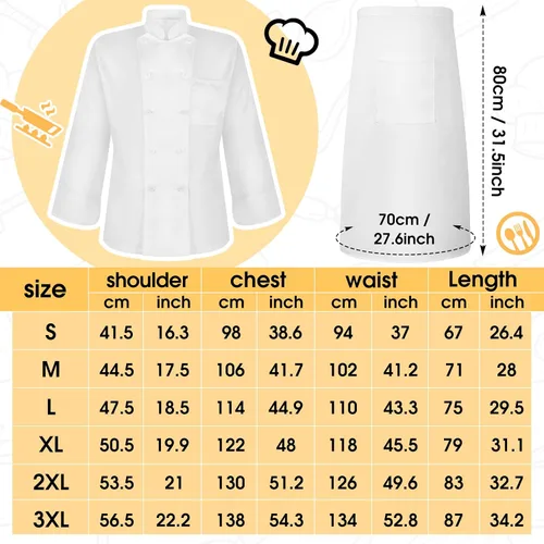Vista 3 de Hillban Halloween 3 Pcs Chef Unisex Costume Chef Tall Hat Coat Bistro Apron Set Chef Jacket Chef Coat Chef Apron for Man