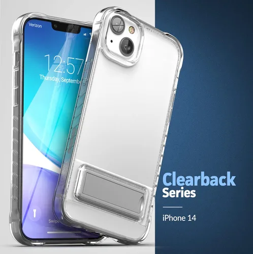 Vista 6 de ENCASED Funda con función atril para iPhone 14 con soporte (aleación de metal duradera), funda ultra protectora con protector de pantalla