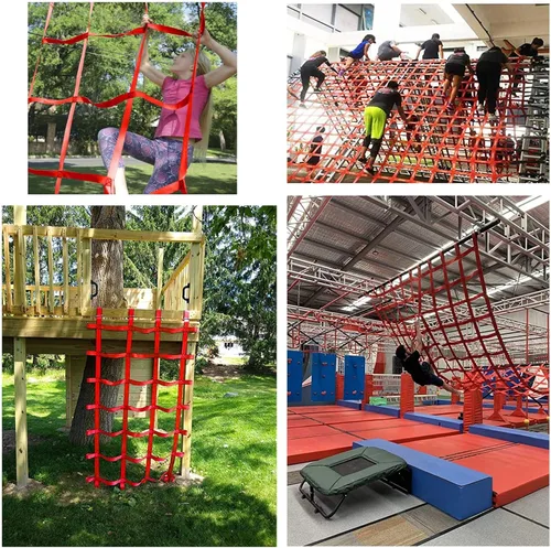 Vista 6 de Red de gimnasio Jungle, red de escalada resistente, juego de escalera de carga para patio de juegos, red para hamaca al aire libre