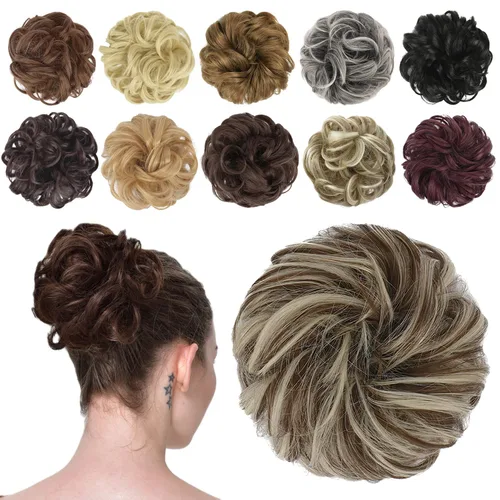 Vista 49 de FESHFEN Pieza de Cabello de Moño Desordenado - Extensiones de Coleteros de Moño de Cabello Ondulado Rizado Elástico Postizos Sintéticos para Mujeres