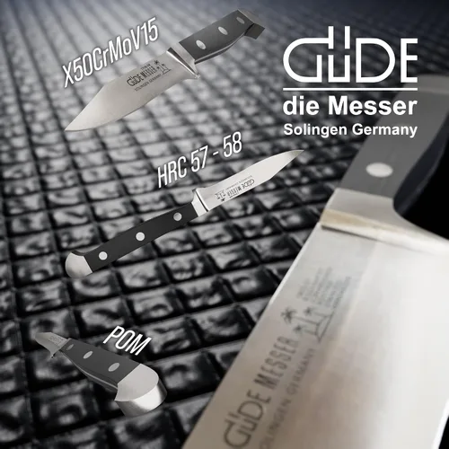 Vista 3 de Gude Alpha Series - Cuchillo de pelar forjado de doble refuerzo con mango Hostaform negro de 3 pulgadas, fabricado en Solingen, Alemania desde 1910