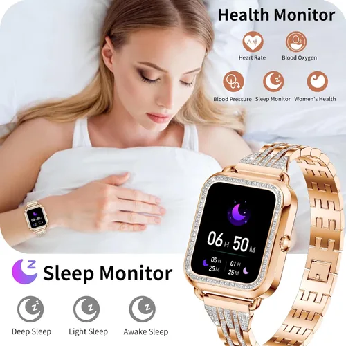 Vista 5 de Efolen Relojes inteligentes para mujeres con diamantes (responder/hacer llamada), reloj inteligente Bluetooth de 1.57" para teléfonos Android iOS