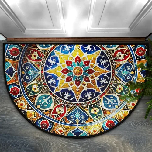 Vista 8 de Felpudo Semicircular de Animales Libélula Boho Lavable Tapete Semicírculo Antideslizante Absorbente Alfombras de Media Luna para Entrada