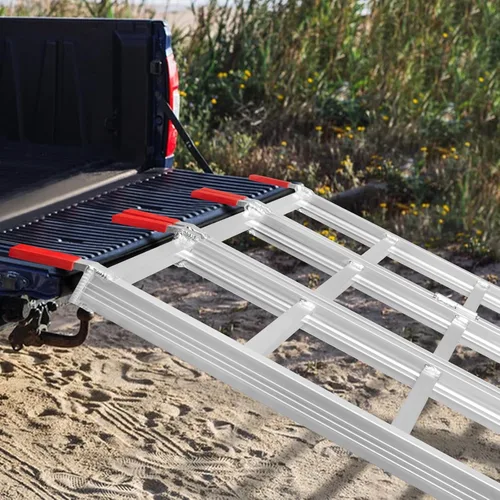 Vista 5 de Rampas de carga de aluminio para motos de nieve de 69 pulgadas de largo x 50 pulgadas de ancho, rampa de carga para motos de nieve de capacidad