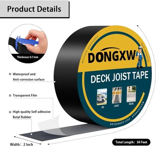 Vista 3 de Dongxw Cinta de Vigueta para Terraza 2''×50', Cintas Impermeables de Butilo para Vigas de Terraza, Cinta de Sellado Resistente a la Intemperie