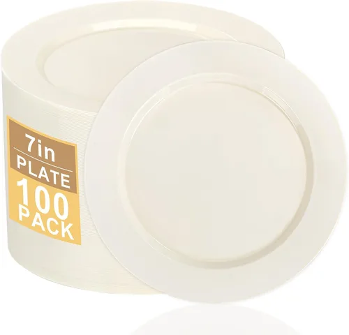 Vista 13 de I00000 60pcs 7" platos de postre de plástico de oro transparente, platos de Platos de plástico transparente con borde dorado, platos desechables