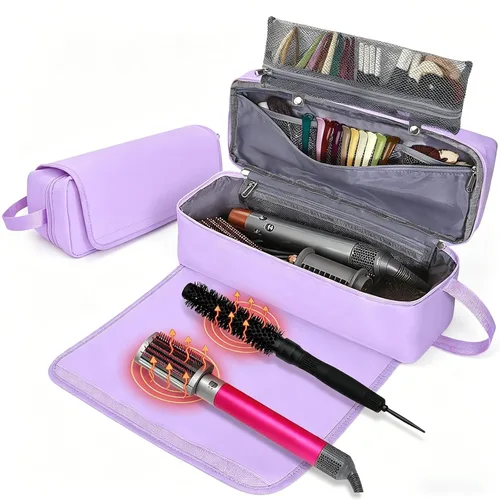 Vista 7 de Bolsa de Viaje para Herramientas de Cabello con Alfombrilla Resistente al Calor Estuche de Almacenamiento de Accesorios de Peinado para Secador