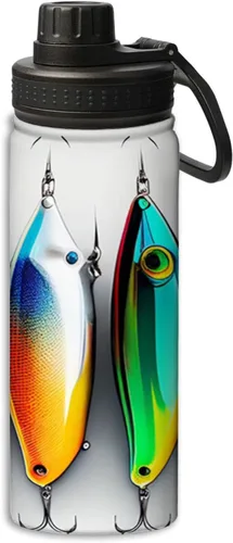 Vista 23 de Hermosa botella de agua de acero inoxidable de 18 onzas con patrón circular de mandala dorada, botella de agua deportiva de doble pared aislada al