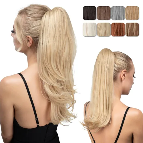 Vista 14 de Extensión de cola de caballo con clip, de 18 pulgadas, extensiones de cabello para mujer, cola de caballo larga y recta, cola de caballo rizada