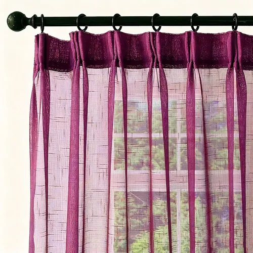 Vista 40 de Cortinas plisadas negras traslúcidas de 84 pulgadas de largo, 2 paneles para dormitorio, lino texturizado, ganchos transparentes para pista