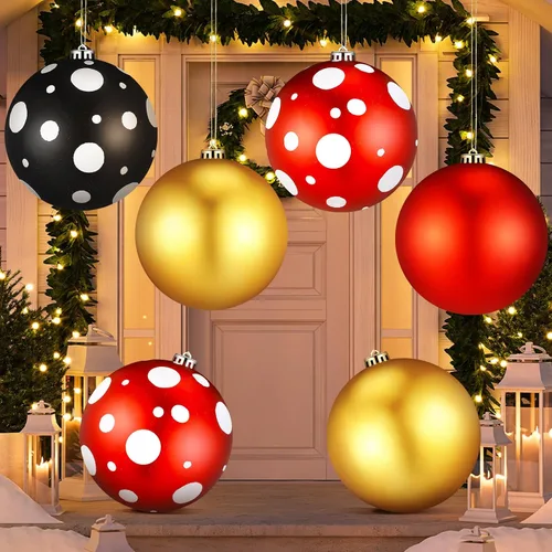 Vista 9 de Tigeen 4 adornos de bola de Navidad rojos grandes de 6 pulgadas, adornos colgantes de Navidad extra grandes de 5.906 in con purpurina para invierno