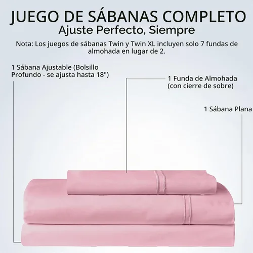 Vista 3 de Twin Sheet Set, 500 TC Single-Ply Cotton Sateen, 3-Piece, Blush
