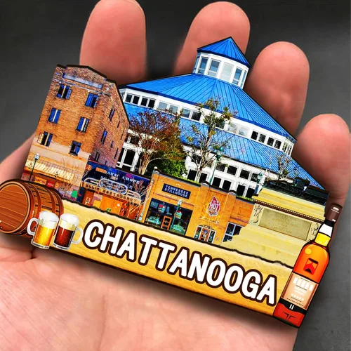 Vista 4 de Imán de madera de Chattanooga para nevera de Estados Unidos, imanes 3D, recuerdos coleccionables, decoraciones artesanales hechas a mano